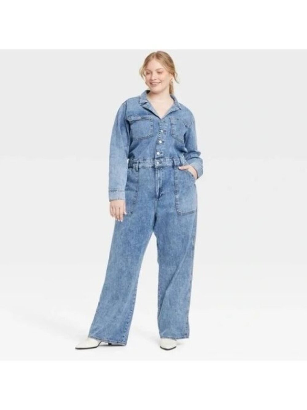 NWT Women's 17/R Long Sleeve Utility Baggy Denim Jumpsuit Universal Thread J1722